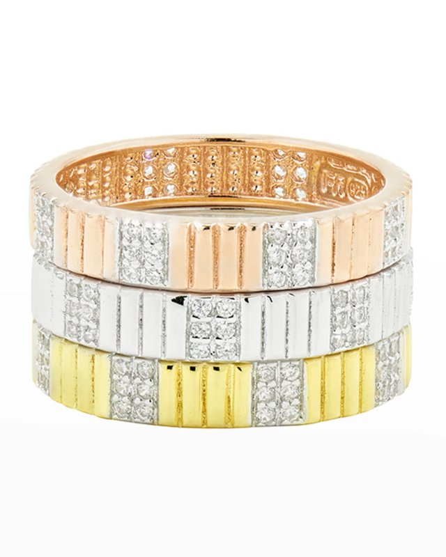 Tricolor Stack Rings, Set of 3, Size 6-